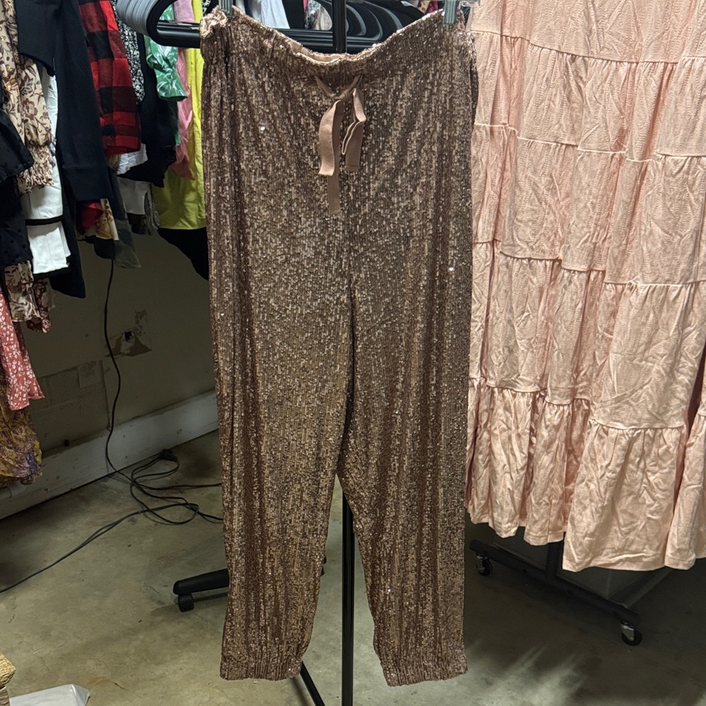 Free People Sequin Tan Joggers